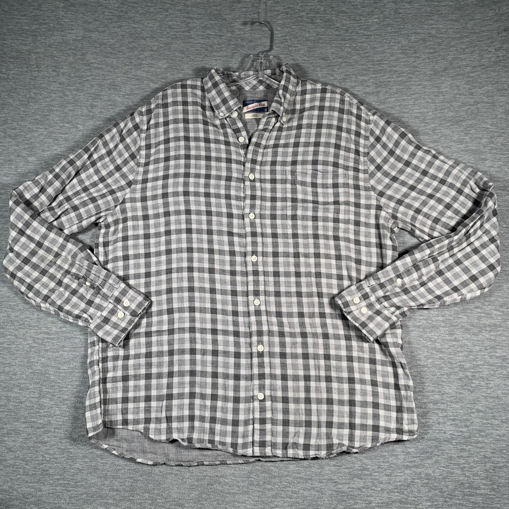 Johnnie-O Hangin Out Shirt Mens Large Gray Check Button Down Long Sleeve Casual